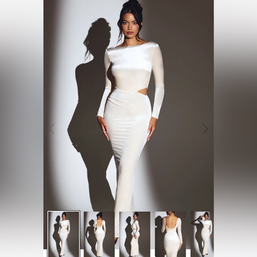 Oh Polly Ivory Long Sleeve Cut-Out Dress